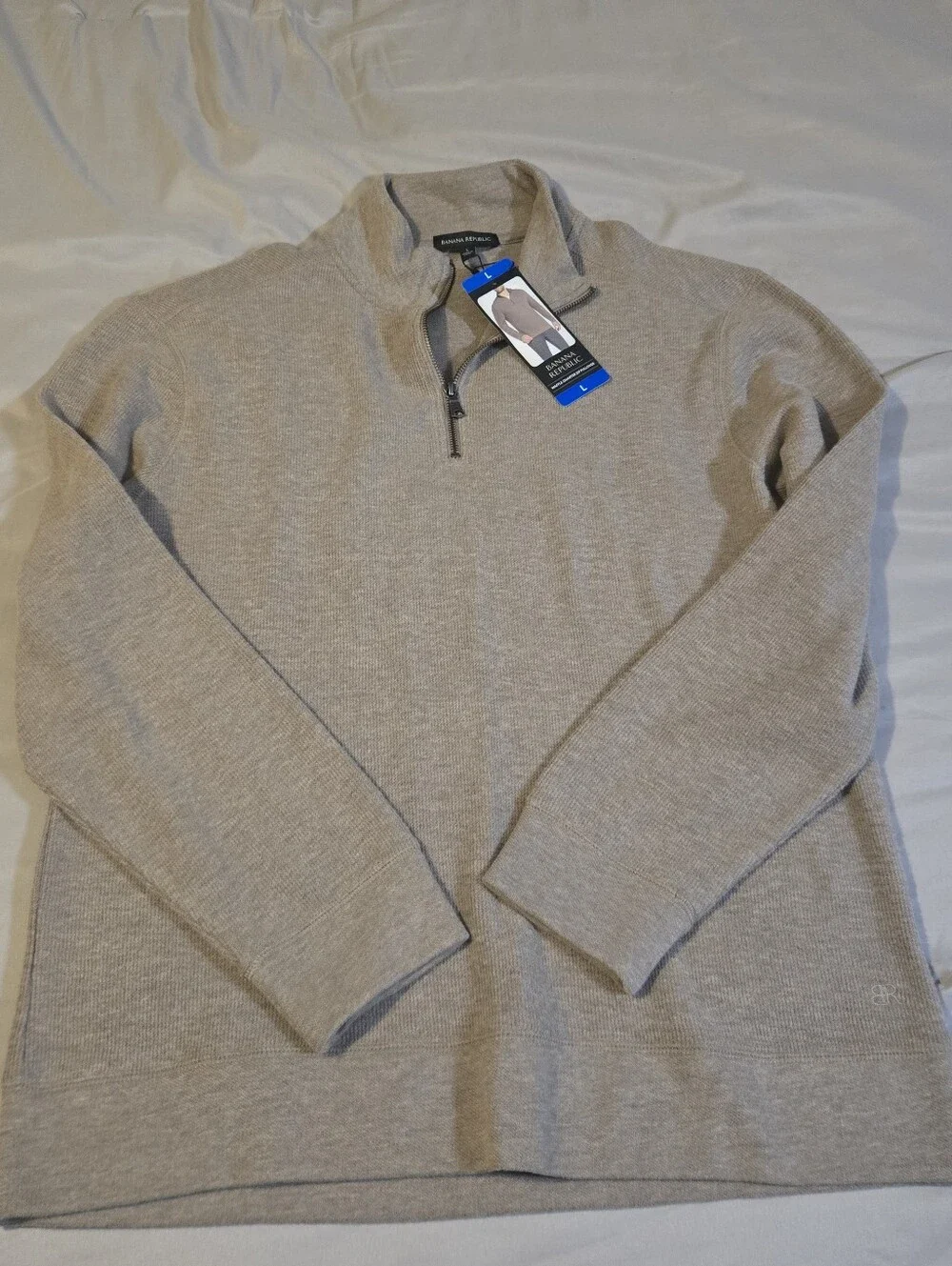 Banana Republic Waffle Quarter Zip Pullover Tan Men’s L NWT